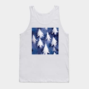 Watercolor Blue and White Christmas Trees Tank Top